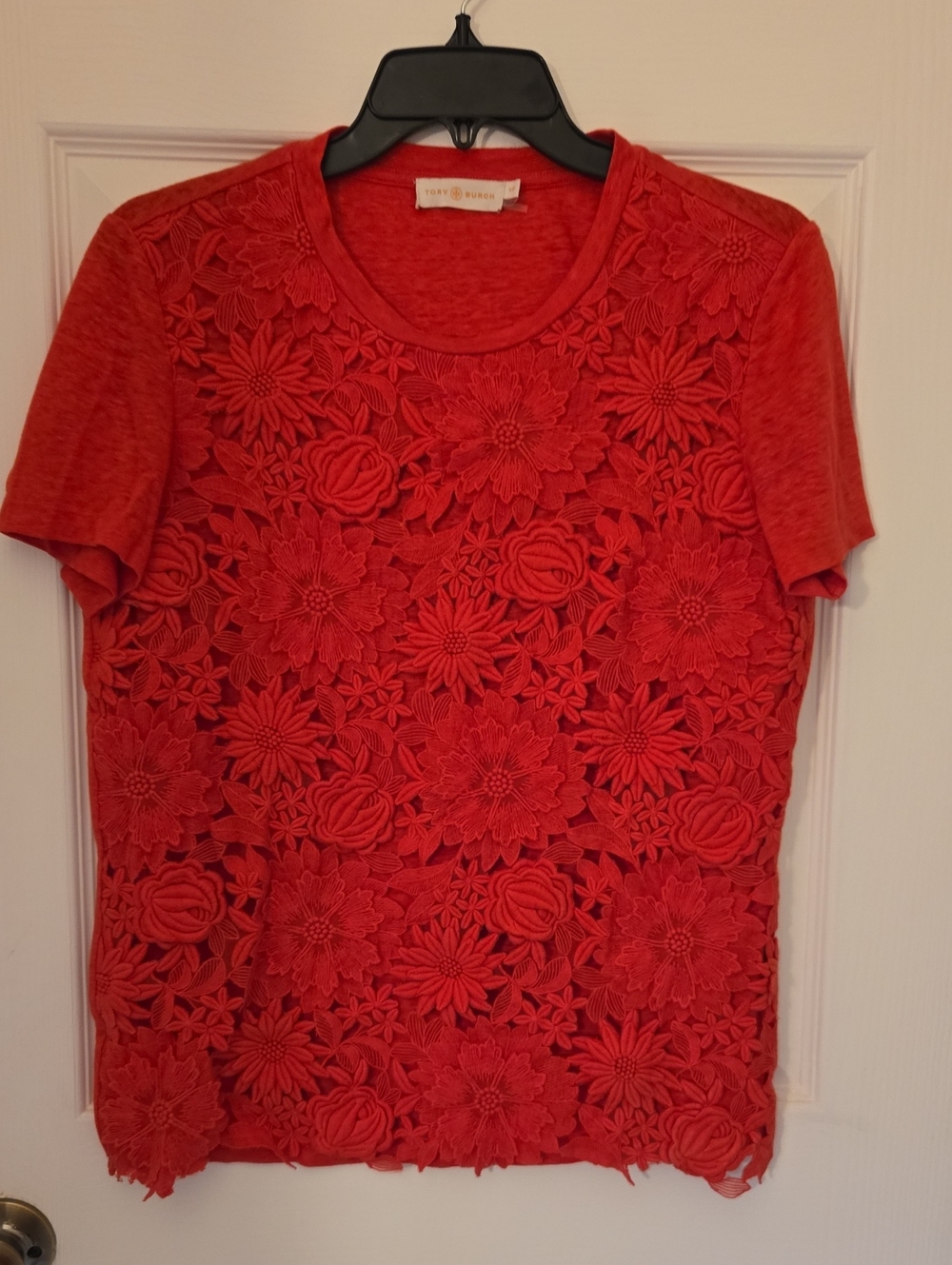 Tory Burch Scarlet Floral Lace Short Sleeve Tee